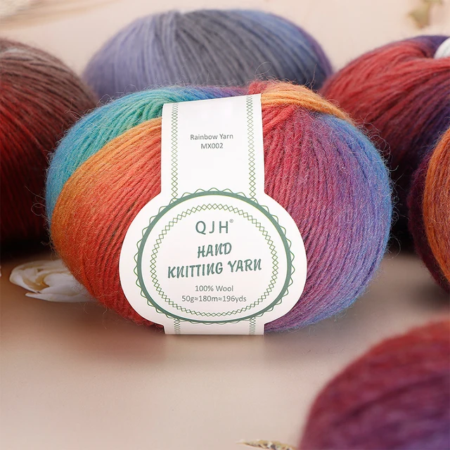 QJH Rainbow Soft Yarn 100% Wool Gradient Multi Color Yarn for 