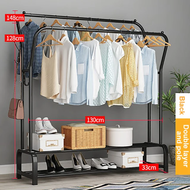 Garment Rack Free-standing Clothes Rack with Top Rod,Coat Rack Clothes, Hanger Wardrobe ,Clothes for Rack Lower Storage B-2layer-pole -130cm