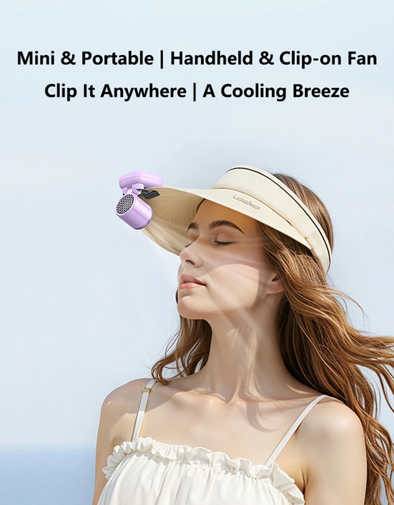 NEW Portable Clip-on Hat Fan USB Rechargeable Mini Cooling Fan 3 Speeds Adjustable Wearable Fan for HikingCamping Travel Summer