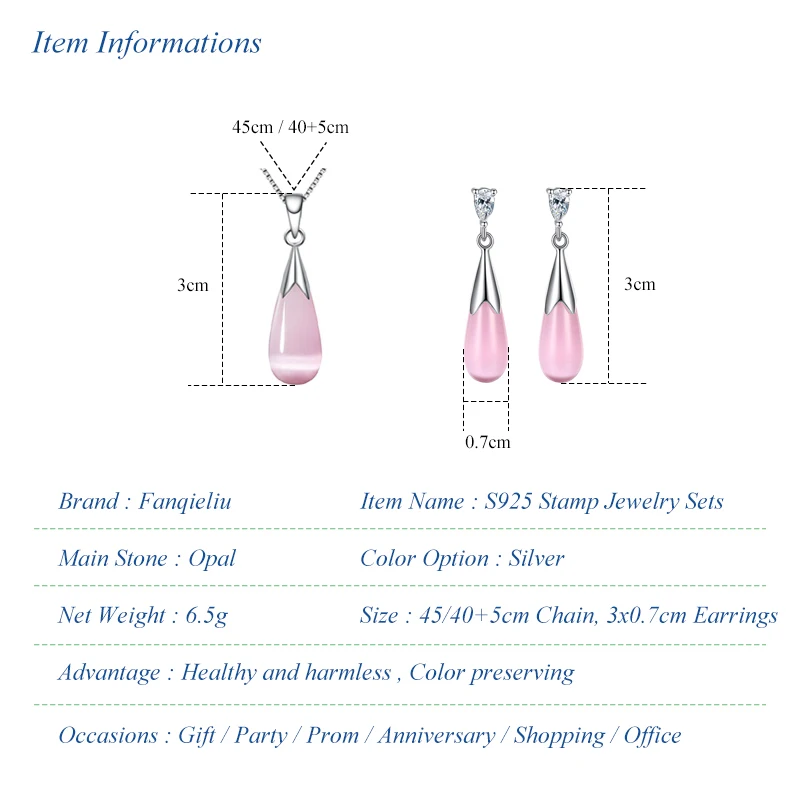 Fanqieliu 925 Sterling Silver Opal Pendant Necklace Crystal Drop Earrings Jewelry Sets For Women FQL23070 jewelry set silver jewelry silver jewelry set