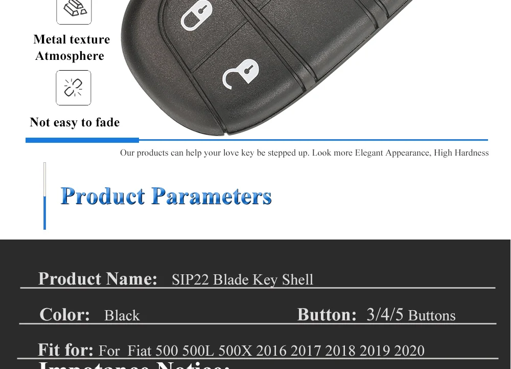 Keyforkess 10pcs SIP22 Remote Smart Key Shell per Fiat 500 500L 500X Toro 2016 2017 2018 2019 portachiavi per auto 3/4/5 sostituzione BTN - S5c94937a149a452698d670ce54983708h