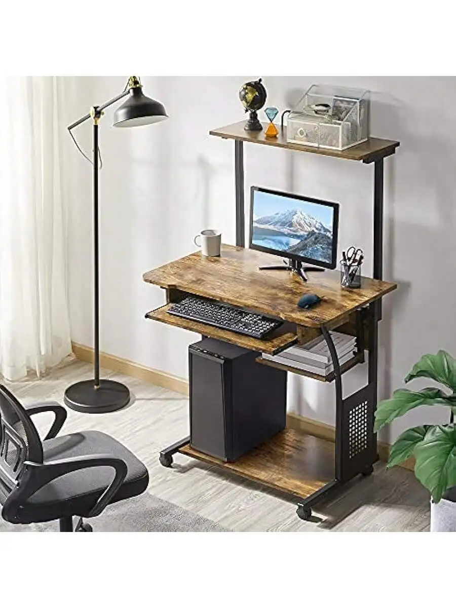 Yaheetech 3 Tiers Rolling Computer Desk with Keyboard Tray and Printer Shelf for Home Office Mobile Computer Desk for Sm 2