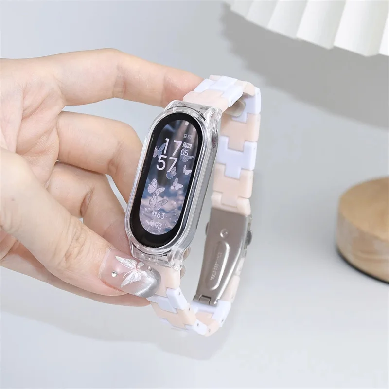 Color Collision Resin Watch Strap with Transparent Protective Cover Wristband