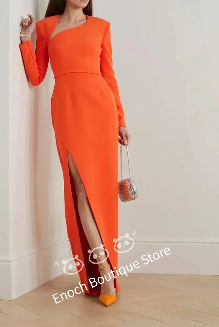 Evening Party Dresses Elegant Long Orange Crepe With Slit Sheath Wrapped Neck فساتين السهرة Floor Length Prom