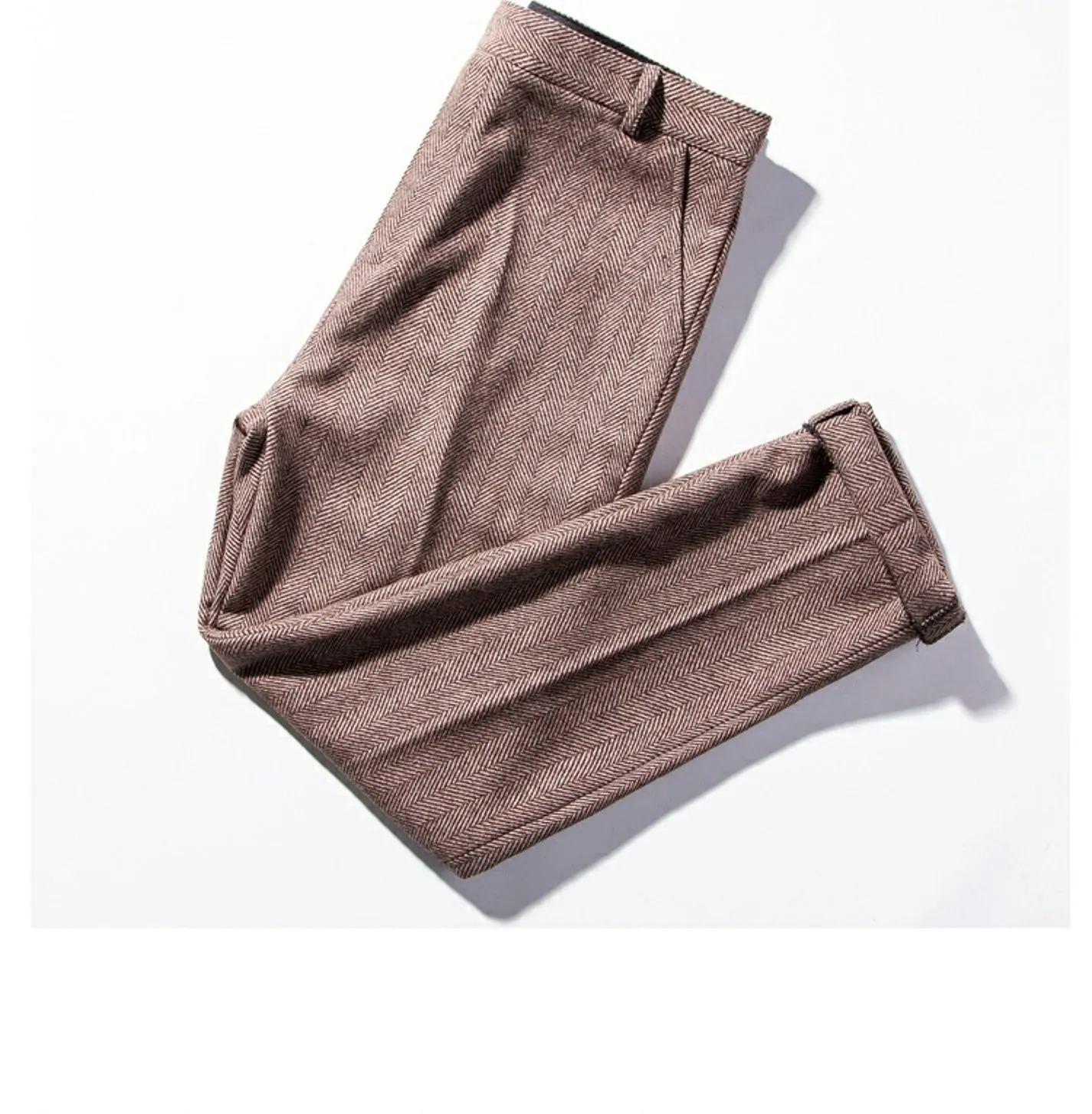 Herrenhose aus Wolle für Herbst und Winter, großes Fischgrätenmuster, britische Retro-amerikanische Freizeithose aus Haremwolle mit geradem Bein – Detail 14