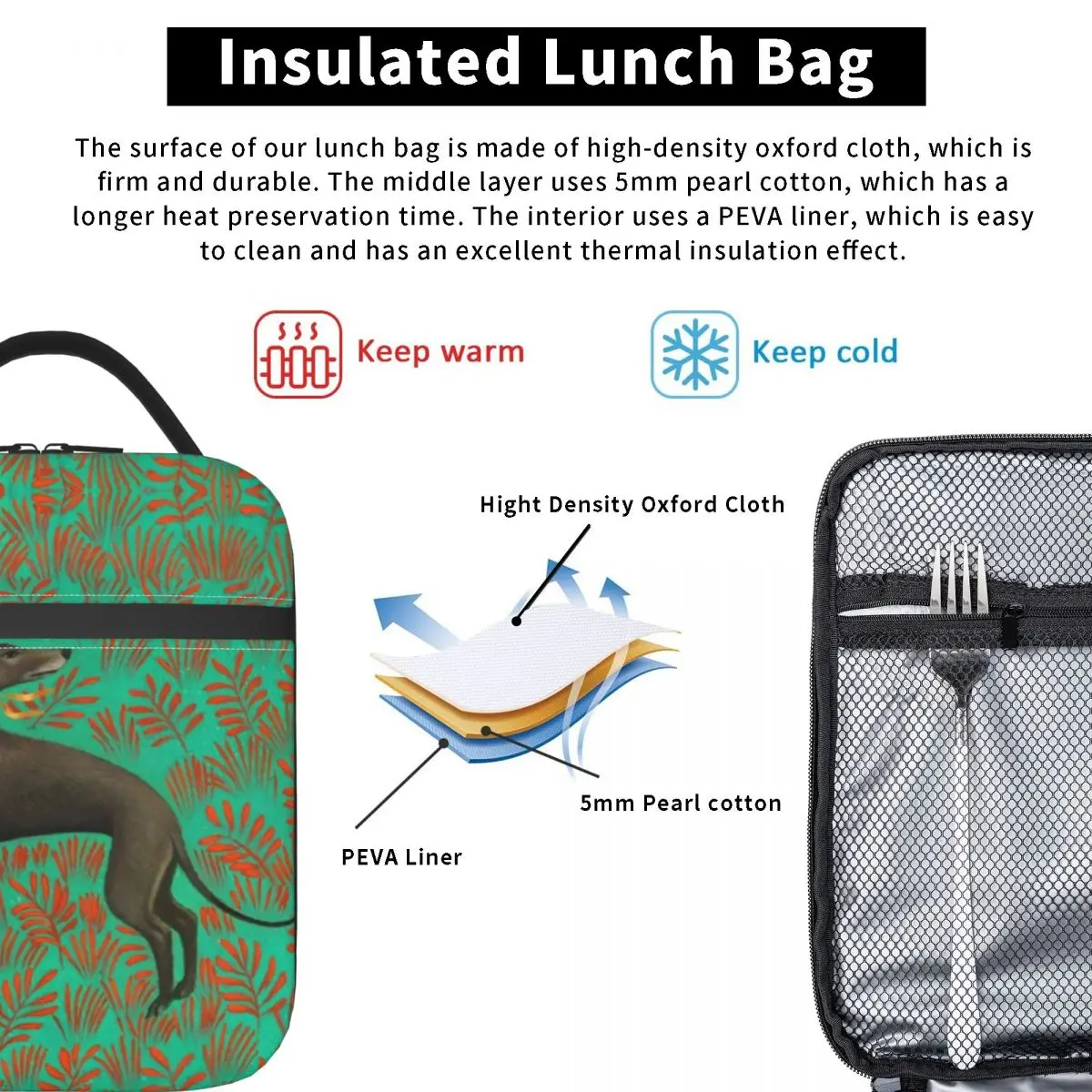 Sihthound Greyhound Flowers Art Portable Lunch Boxes Multifunction Dog Animal Thermal Cooler Food Insulated Lunch Bag School