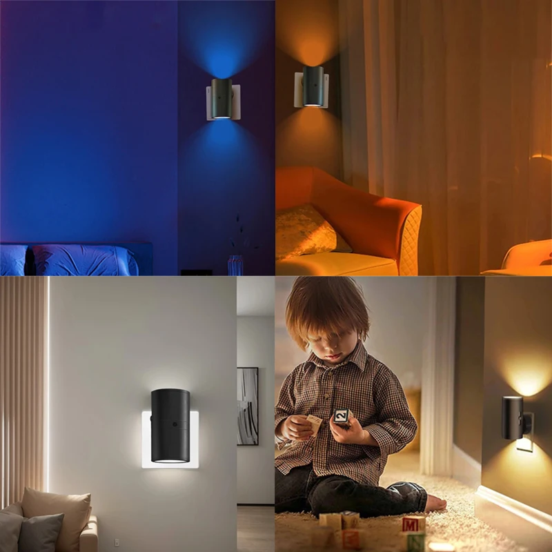 RGB LED Night Light Modern Cylindrica Wall Lamp EU/US Plug-in - Main Image