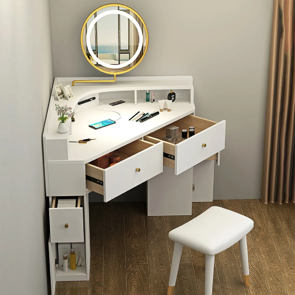 meja rias sudut sederhana modern cat meja rias lengkap apartemen kecil  kamar tidur meja rias segitiga sederhana multifungsi