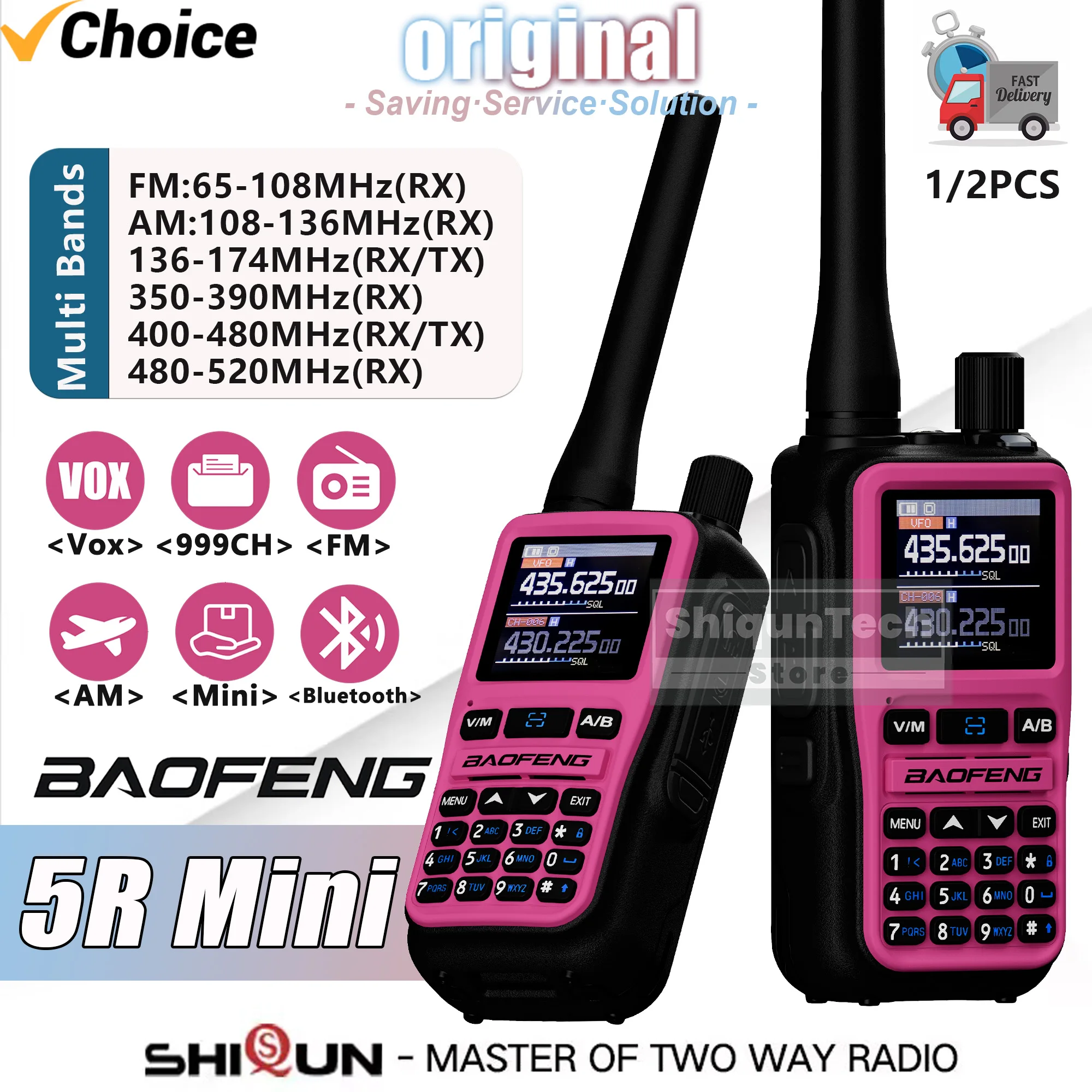 Baofeng UV-5R 미니 양방향 라디오 새로운 색상 핑크 블루투스 프로그래밍 5R 미니 워키 토키 여성용 소녀 생일 선물 캠핑