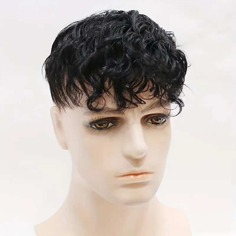 Parrucca corta riccia naturale da uomo Parrucca traspirante in veri capelli umani per la sostituzione sensibile dei capelli del cuoio capelluto con un aspetto naturale - immagine 2