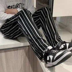 Fashion Mens Stripe Pants Japanese Retro Casual Streetwear Drawstring Wild Harem Sweatpants