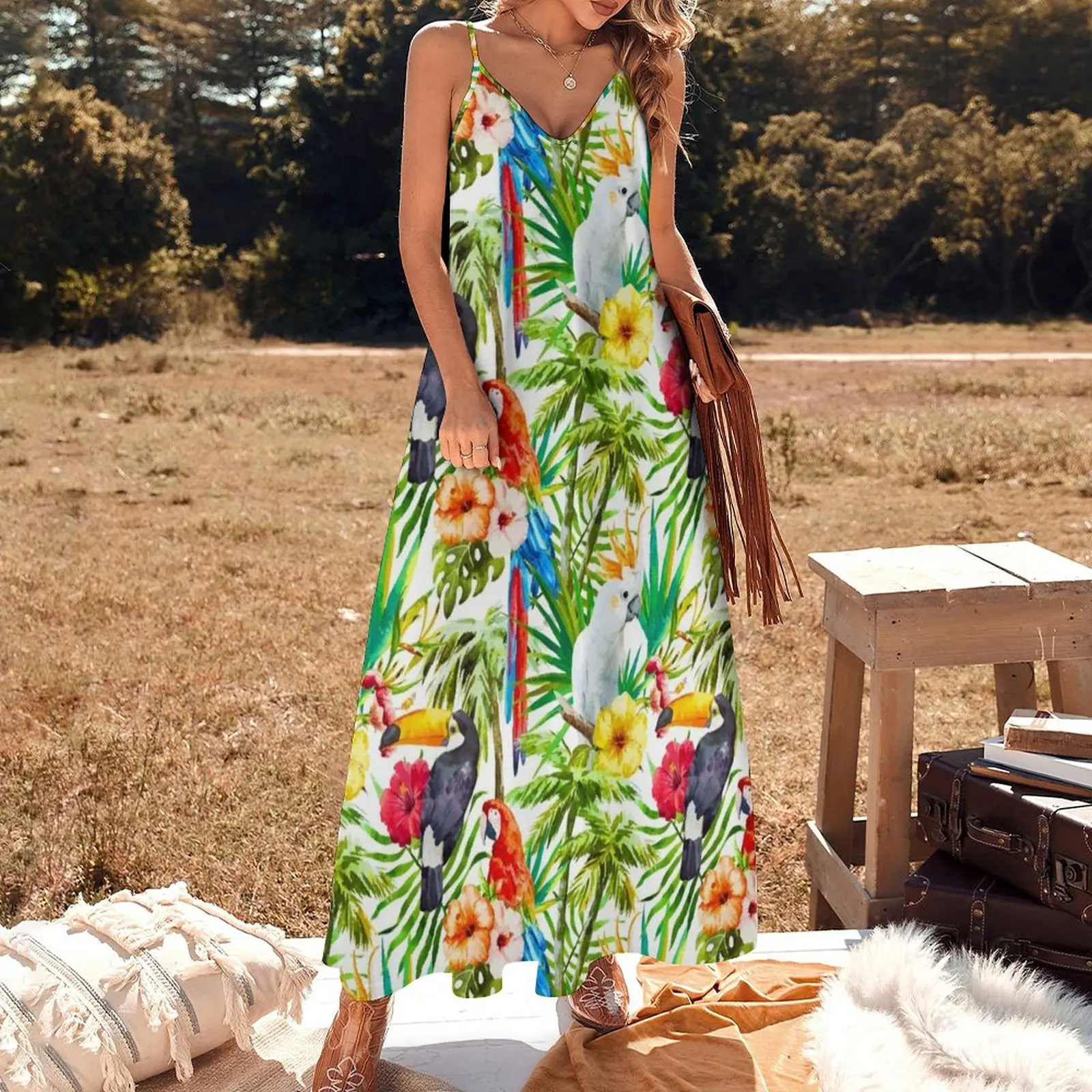 Roupa Feminina Modelo De Vestido Tropical Maxi Dress Traje