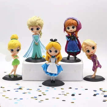 Disney Princess Figure Frozen Elsa Anna Cute Alice Girl Charm Hobby Doll Cake Decoration Ornament Kids Gift Toys