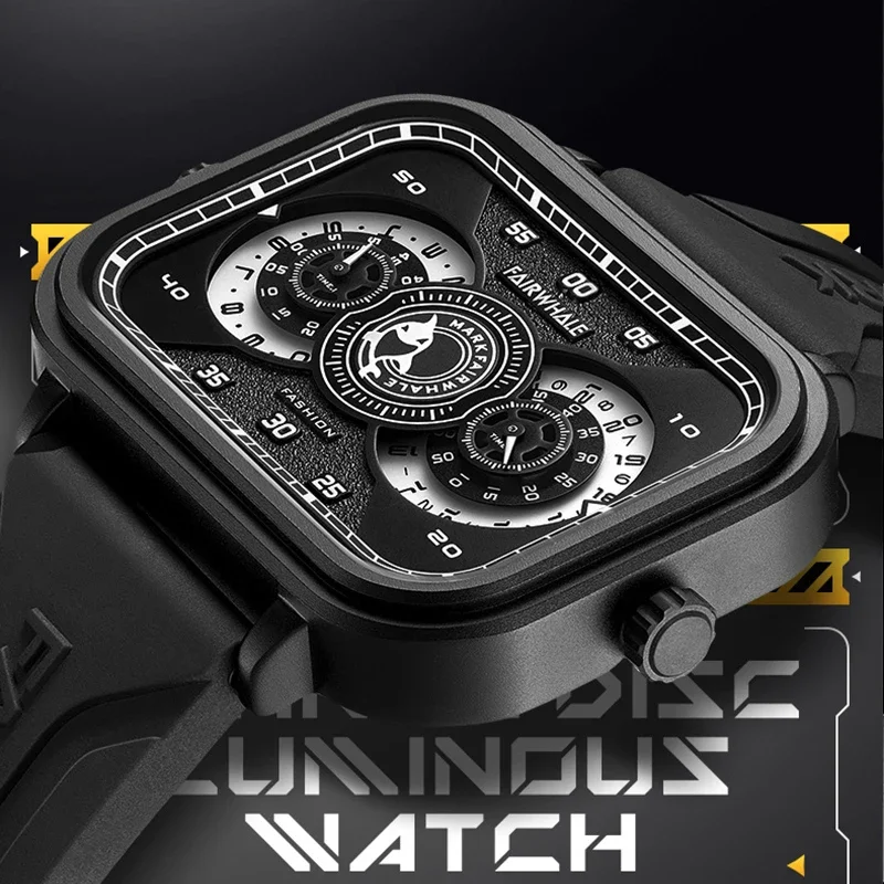 Reloj de pulsera de cuarzo para hombre, cronógrafo con diseño Rectangular, informal, correa de silicona de alta calidad, resiste