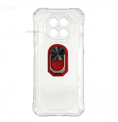 Durable Soft TPU Silicone Phone Case with Back Finger Ring for Case & Holder (Transparent C Red)