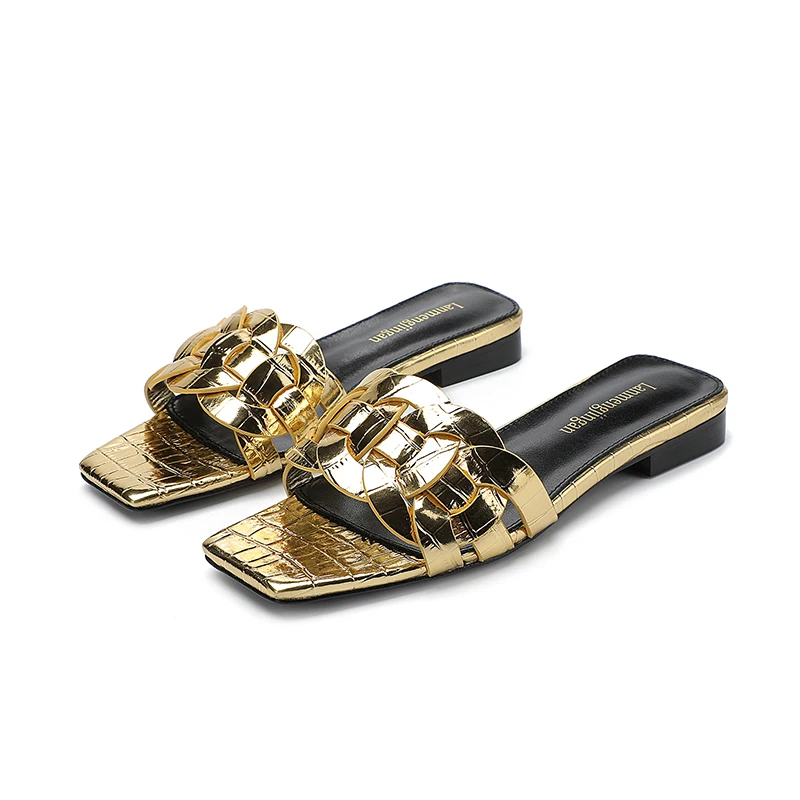 Genuine Leather Women's Slippers Flat Bottom Anti-skid Summer Outdoor Open Toe Shoes Beach Flip-flops Fashionable Women's Shoes