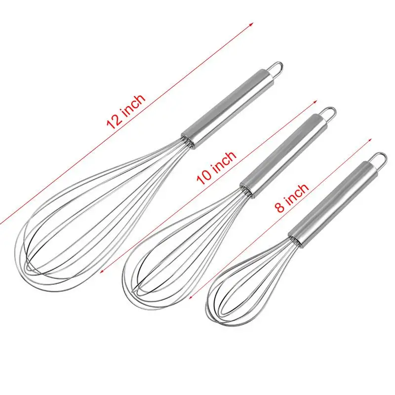 3Pcs Stainless Steel Whisk Set 6 Wire Whisks 8/10/12 Inch Kitchen Balloon  Whisks with Stainless Grip Manual Egg Beater Blender - AliExpress