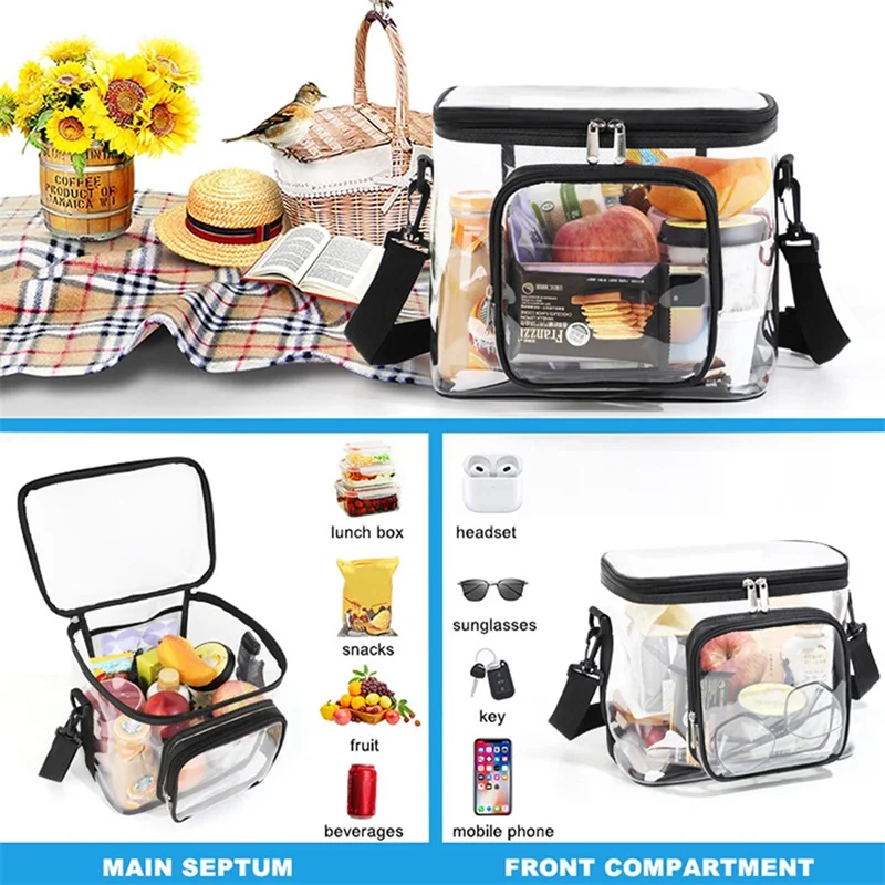 See-Through Lunch Bag Reusable Shoulder Bag for Work Office School Picnic