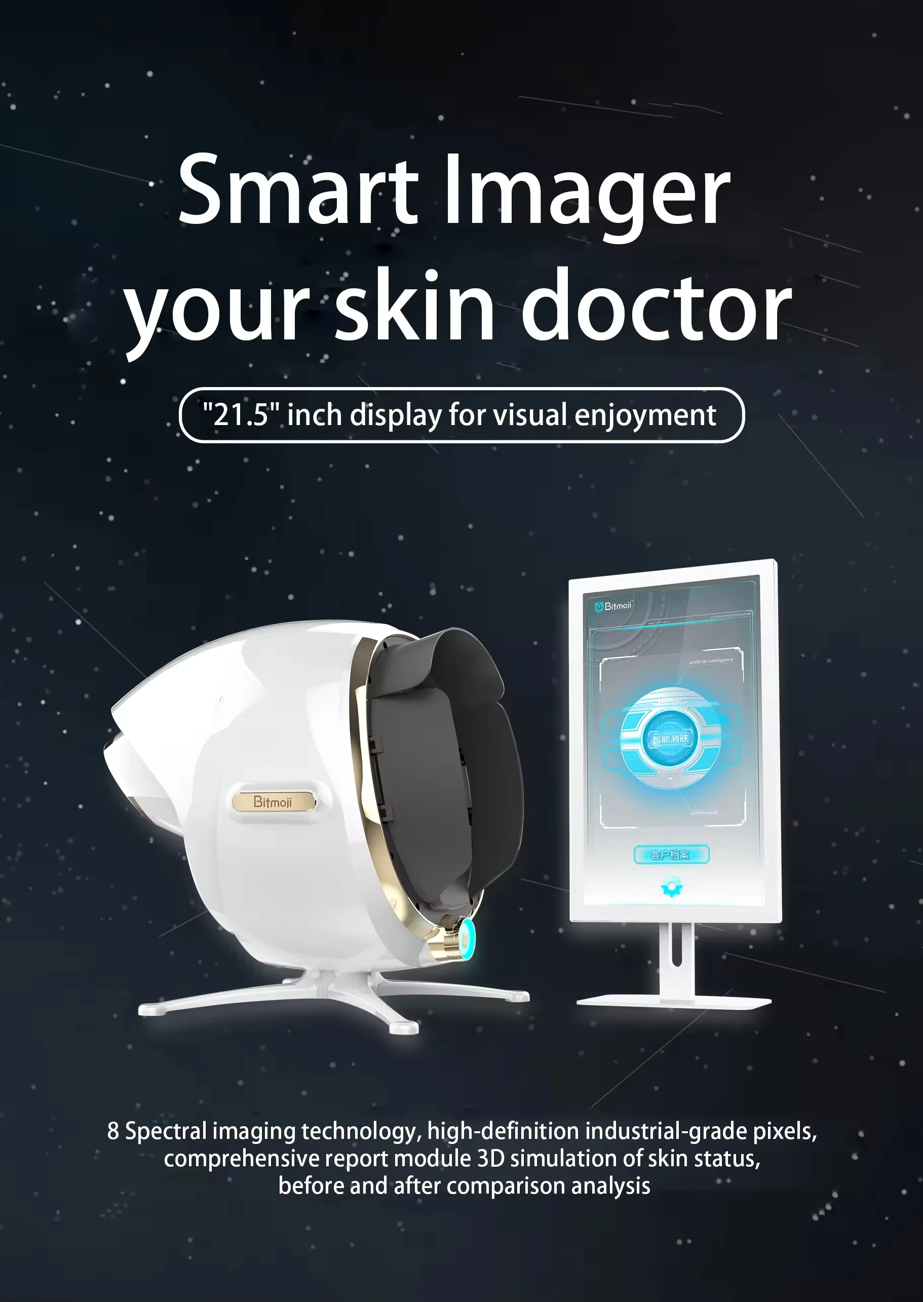 21.5 Inch AI Skin Analyzer Professional Skin Scanner Real-Time Analysis for Moisture Oil Pores Wrinkles for Spas & Clinic