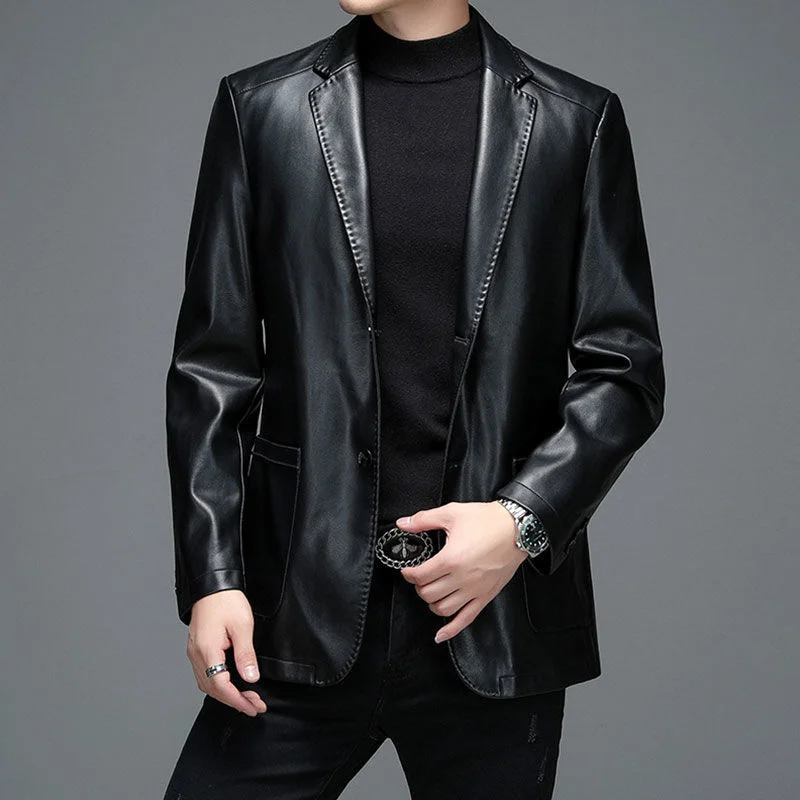 

2024 Spring Autumn Men Leather Jackets Genuine Sheepskin Solid Color Coats Blazer Suits Slim Casual