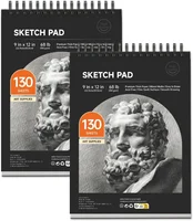 9"x12" sketchbook, 260 sheets (68 lb/100 g/m²) drawing pads, 2 packs, 130 sheets each, spiral bound sketchbook 1