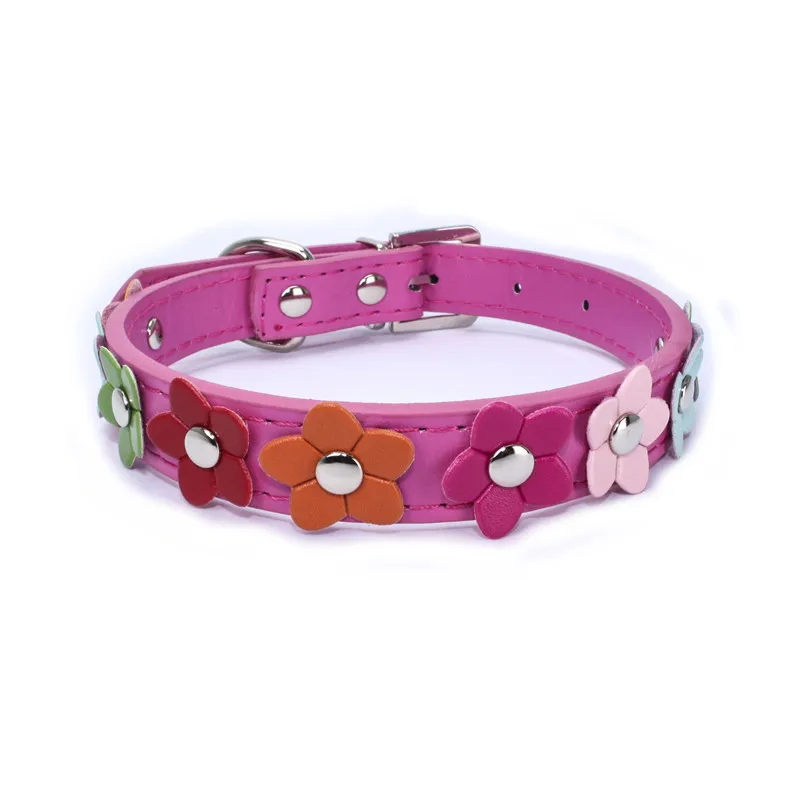 thumbnail image 1 of Collar con flores para mascotas, correa de piel sintética para perros, collar con cadena para gatos, correa para el cuello para animales pequeños, medianos y grandes, osito de peluche, chihuahua y pug, 1 of 5