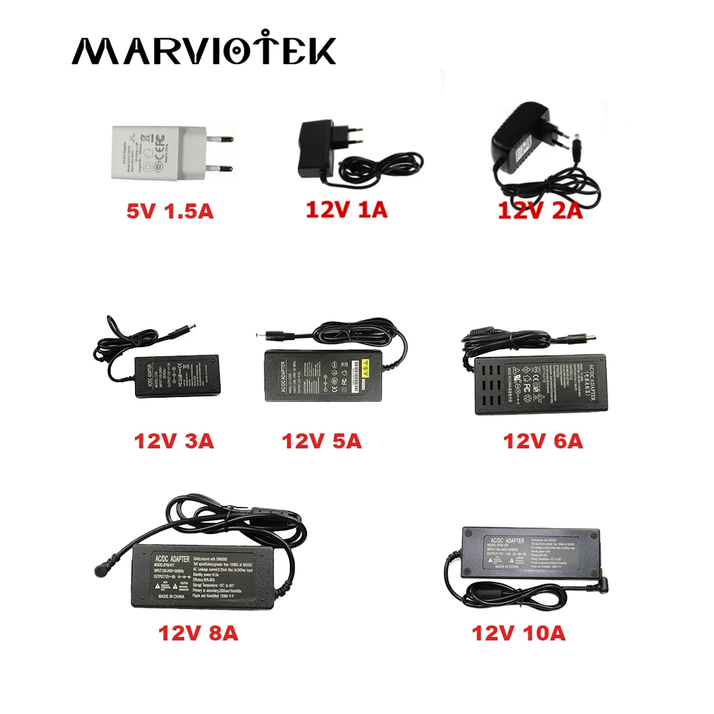 

12V 5V Power Supply AC100~240V To 12/5V For CCTV IP Camera LED Driver 1A 2A 3A 5A 6A 8A 10A Low Voltage Transformer 5.5x2.1MM