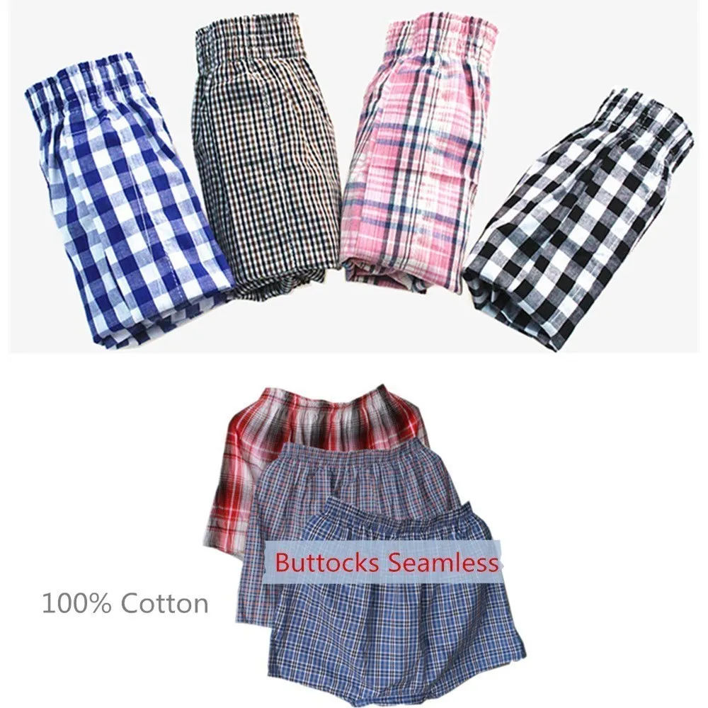 Classic Plaid Men's Boxers Cotton Mens Underwear Trunks Woven Homme Arrow Panties Boxer with Elastic Waistband Shorts Loose men