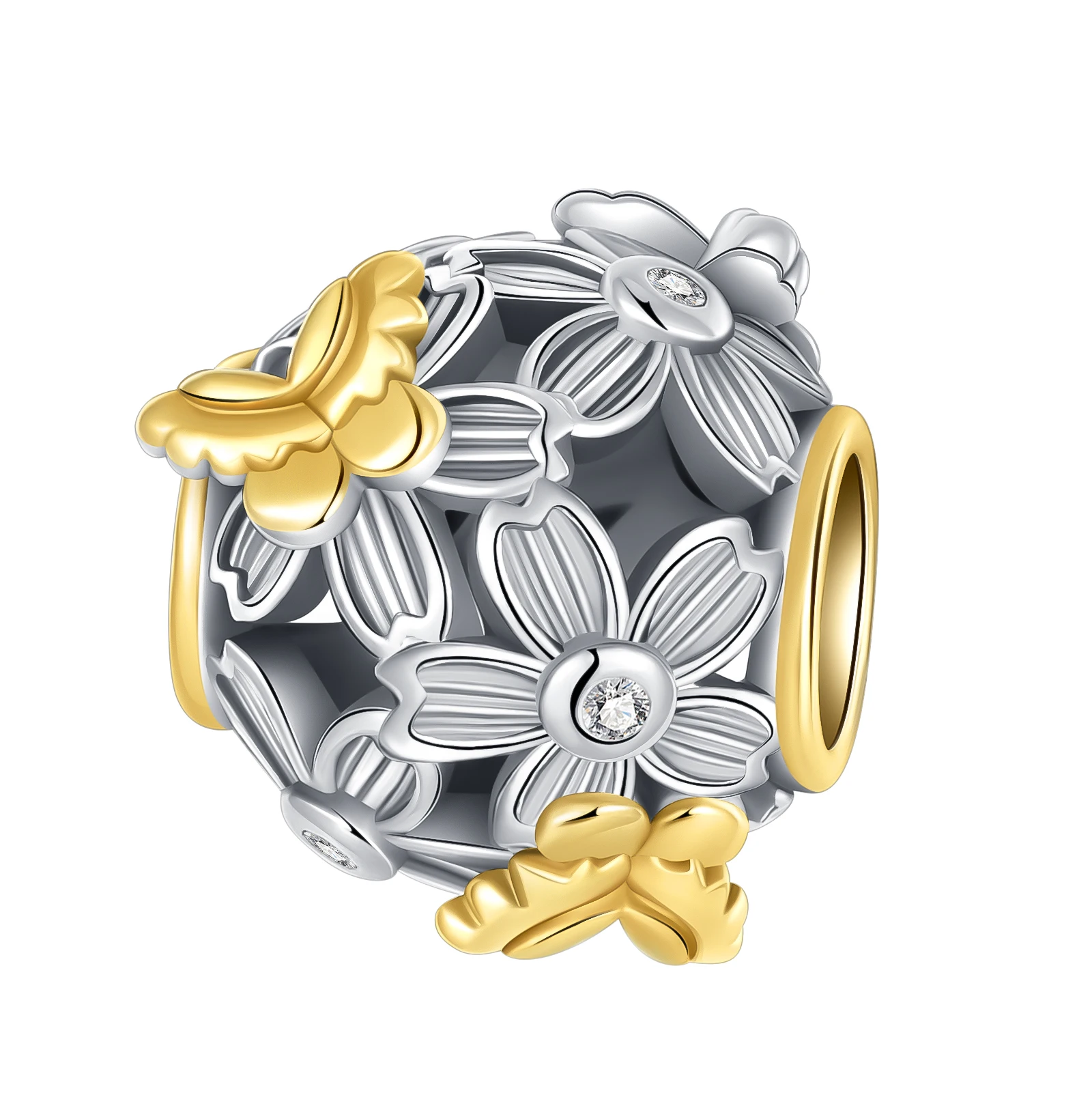 

Silver Plated Charm Flower Butterfly Gold Animal Series Beads Charm Pendant Ball Suitable for Bracelets DIY Women's Jewelry
