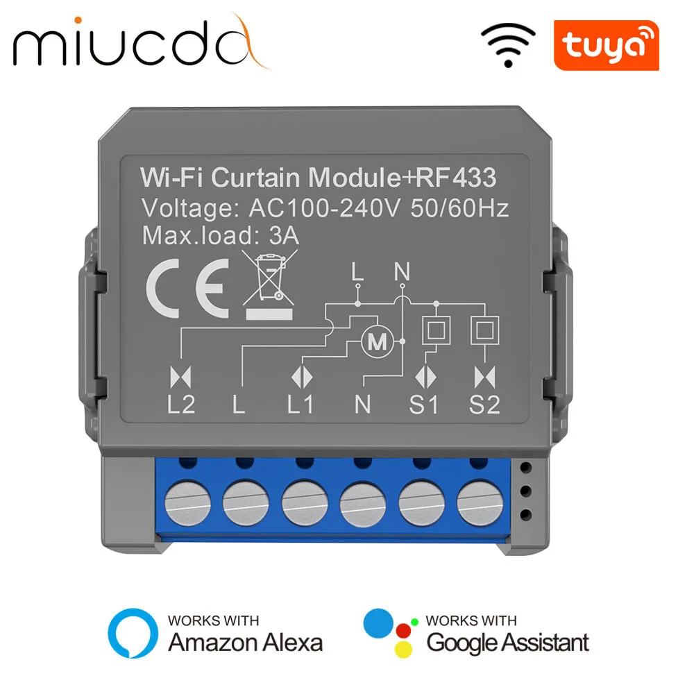 

Умный модуль переключателя затвора MIUCDA Tuya WiFi RF433 для дистанционного управления жалюзи Электрический двигатель работает с Alexa Google Home