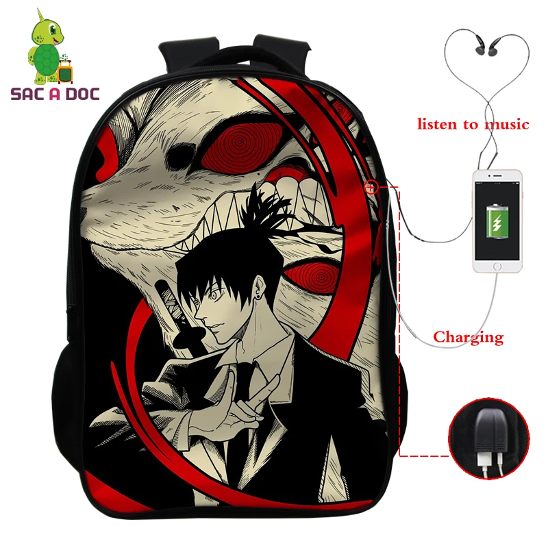 

Chainsaw Man Anime Backpack for Teenager Chainsaw Man Travel Bagpack 16 Inch Nylon School Bag for Girls Usb Charging Laptop Bags