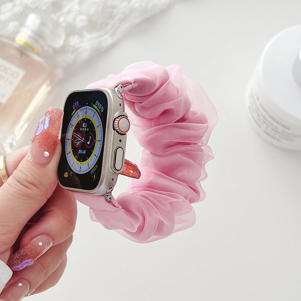 Elegant Purple Scrunchie Strap for Women - Soft Elastic Wristband for Smartwatch