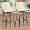 Gianna 26" Mid-Century Modern Counter Stool in Walnut with Cream Faux Leather by LumiSource - Set of 2 1