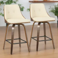 Gianna 26" Mid-Century Modern Counter Stool in Walnut with Cream Faux Leather by LumiSource - Set of 2 1