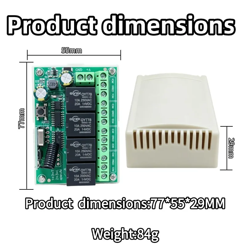 범용 무선 원격 제어 스위치 DC 12V 4CH 릴레이 수신기 모듈(4채널 RF 원격 433 Mhz 송신기 DIY 포함)