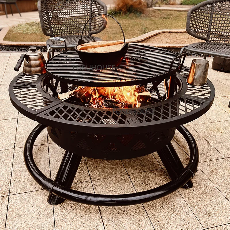 Iron Fire Pits For Courtyard Outdoor Heaters Winter Bonfire Oven Household Terrace Bake Stove Garden Terrace Outdoor Cage Stove