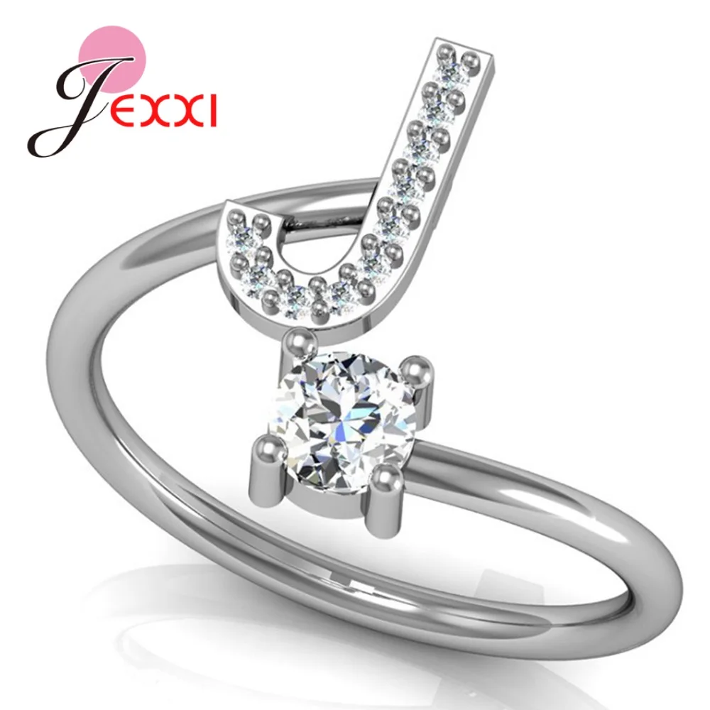 Hot Sale Genuine 925 Sterling Silver Ring Creative A To Z Initial 26 Letters CZ Crystal Paved Setting Name Jewelry for Women Men