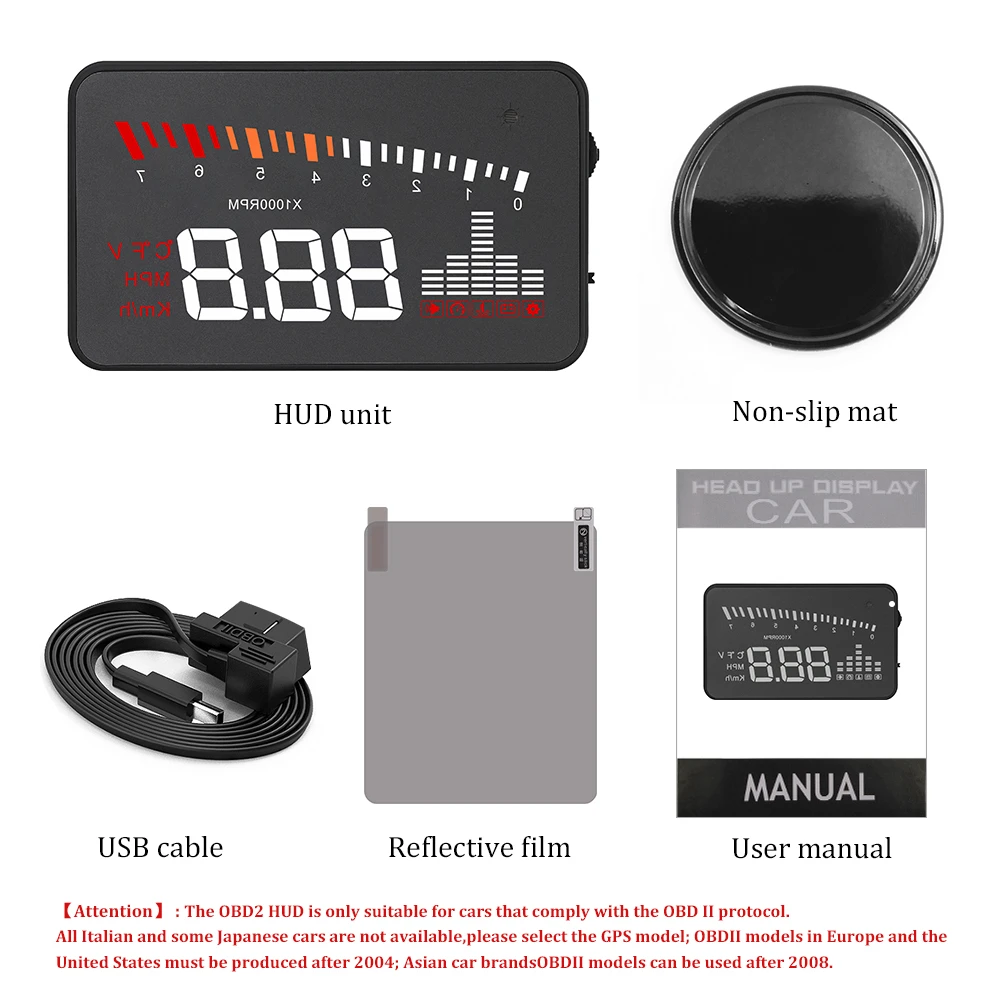 X5 OBD2 HUD Car Head Up Display Digital Speedometer On Board Computer Windshield Projector Water Temperature Voltage