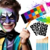 Face Body Paint Palette Oil Makeup Set 20 Colors SFX Halloween Party Painting with 10 pcs Artist Paintbrushes,Tattoo Stencil kit 2