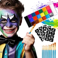 Face Body Paint Palette Oil Makeup Set 20 Colors SFX Halloween Party Painting with 10 pcs Artist Paintbrushes,Tattoo Stencil kit 2