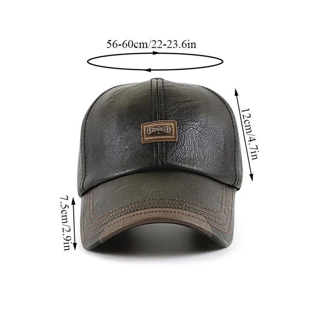 Fashion  Thicken Warm Sports Hat Leather Baseball Cap Outing Cap Peaked Hat