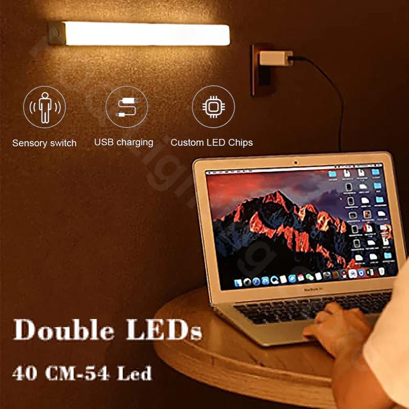 Motion Activated LED Bar USB Rechargeable Magnetic Night Light for Kitchen Cabinet Bedside Room Portable Sensor Lamp
