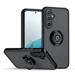 Shockproof Matte Metal Ring Holder Armor Phone Case - Enhanced Protection Back Cover - Samsung M14 5G (Black)