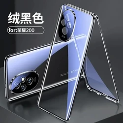 Ultimate 360° Dual-Sided Glass Protection Magnetic Metal Case with Camera Lens Protector for Honor 200 (HJ   Black)