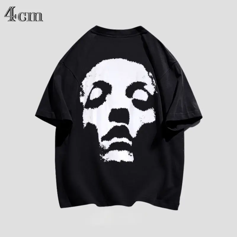 

Summer New Skull Printed T-shirt Short Sleeve Couple Top American Vintage Letter High Street Casual Loose T-shirts Trend