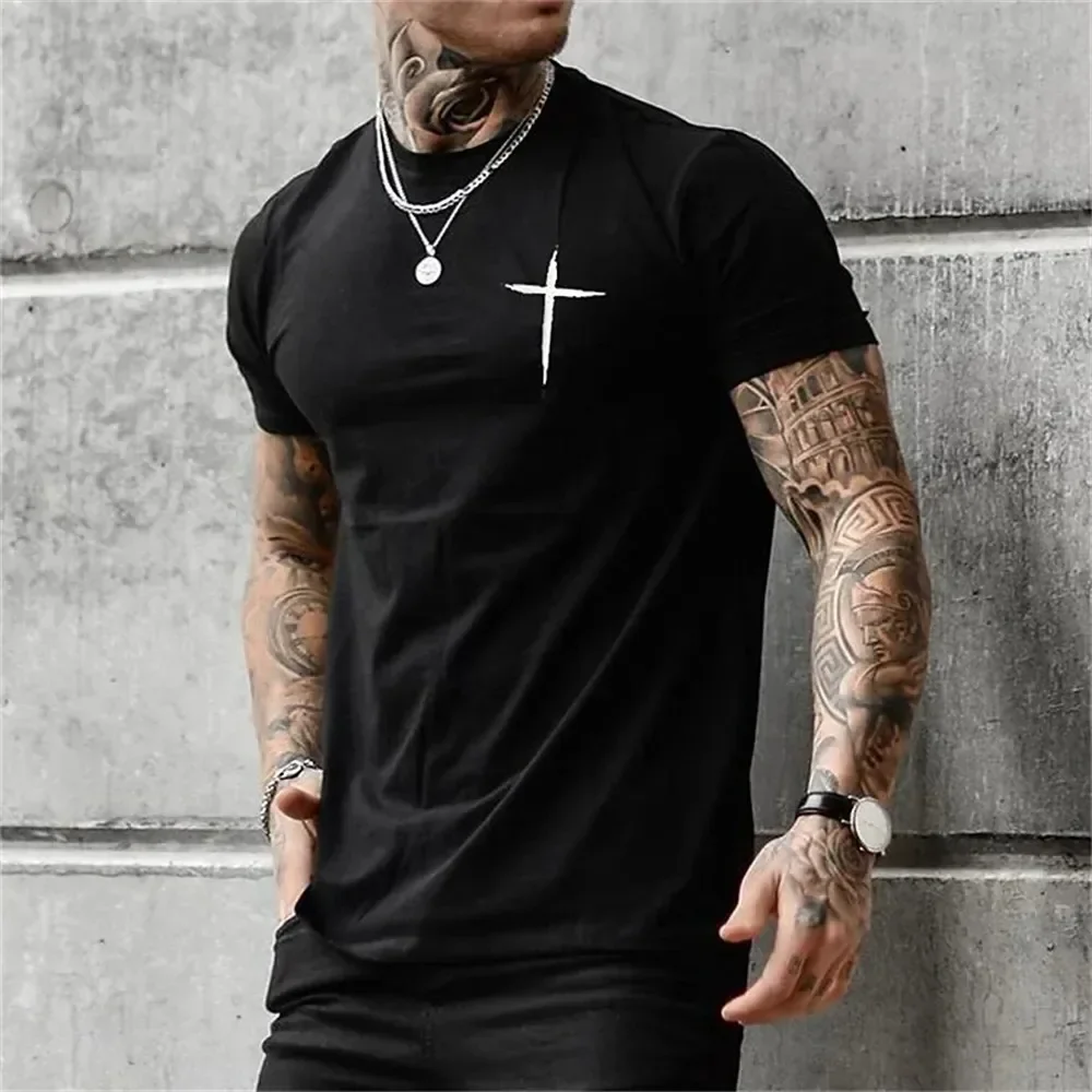 

Cross 3D Printed Men's T-Shirt Summer Fashion Tops Tee Short Sleeve O-Neck Oversized T Shirt Simple Casual Street Clothing