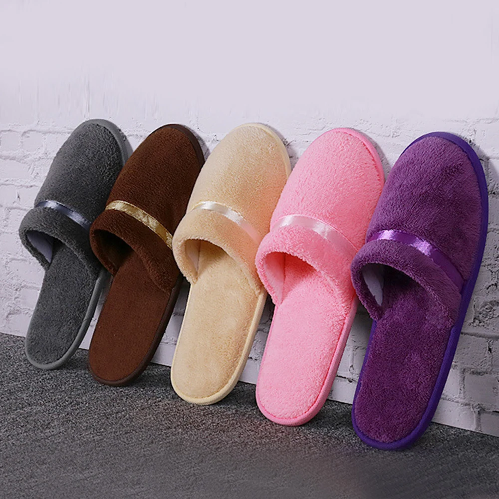 

Winter Warm Coral Fleece Slippers Soft Plush Travel Hotel Slippers Non-Slip Indoor Home Fur Guest Use Shoes For Men Women