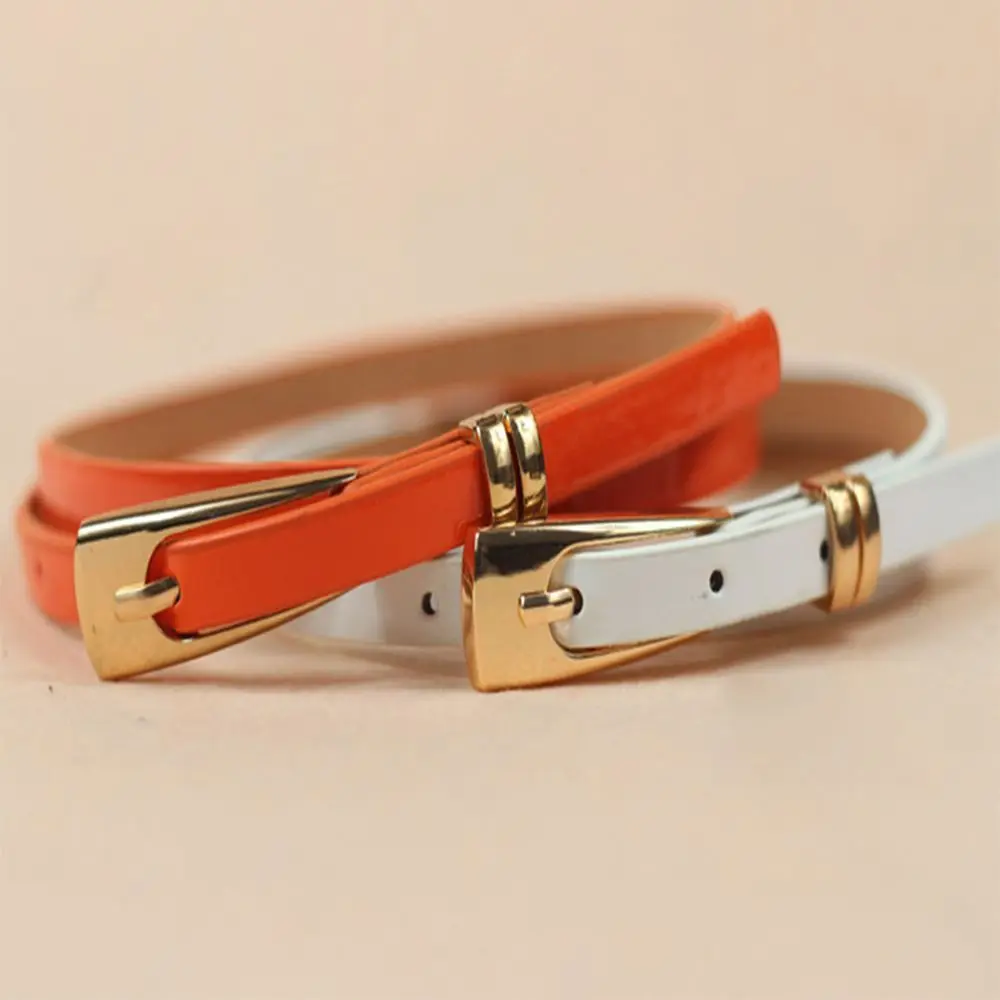 Fashionable PU Leather Narrow Belt with Multicolor Decoration