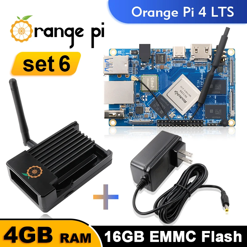 

Orange Pi 4 Lts + Power Supply+ Metal 4GB RAM Wifi BT5.0 Single Board Computer Run Android Ubuntu Debian Development Board