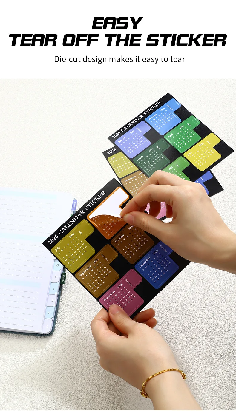 2026 Calendar Stickers Schedule Agenda Notebook Label Tags DIY Colorful Index Stickers Adhesive Journal Planner Index Bookmarks